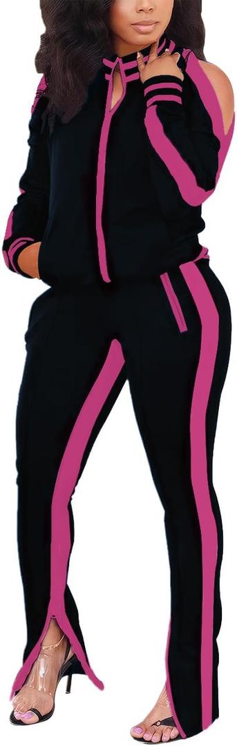 TOPONSKY Women Casual 2 Piece Outfit Long Pant Set Sweatsuits Tracksuits (Large, Ca Black Rose)