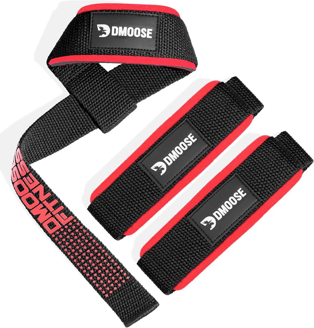 DMoose Fitness Lifting Straps 24" (Pair) - 5mm Padded Durable Wrist Straps for Weightlifting & Powerlifting - Cotton Lifting Strap with Silicone Grip for Men & Women - Deadlift Strap for Gym Workout