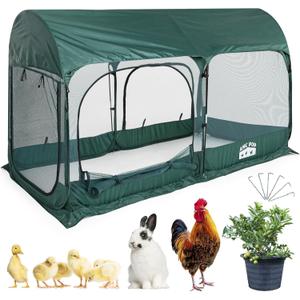 ANC POP Portable Chicken Run Large Pop-Up Chicken Pen for Small Animals Outdoor Gardening Net with 3 Doors and Handbag, Easy to Install and Storage, Green