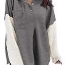 SHEWIN Womens Sweatshirt Casual Long Sleeve Button V Neck Henley Shirts Loose Pullover Sweater Tops Fall Outfits for Women 2025, US 4-6(S), Dark Grey
