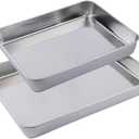 2-Pack Stainless Steel Deep Baking Pan Set (12" & 16")  Uncoated Non-Toxic Heavy Duty Sheet Pan  Roasting Pans for Lasagna, Brownies, Bread, Cakes  No Warping, Dishwasher Safe