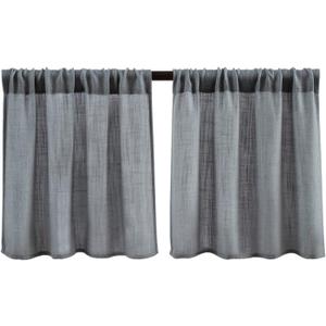 Valea Home Burlap Tier Kitchen Rod Pocket Curtains for Short Window, 24 inch Linen Cafe Style, Grey, Set of 2