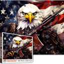 American Flag Jigsaw Puzzles for Adults 1000 Pieces, Bald Eagle Shoulder a Gun Jigsaw Puzzle Art 20 x 27 Inches Colorful DIY Puzzles for Home Decoration, Family Puzzle Perfect for Game Nights