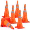 BATTIFE 6 Pack 28 Inch Collapsible Traffic Cones, Orange Safety Cones | Collapsible 28-in orange cones with reflective collar; portable for parking lots, driving practice, events, and storage.