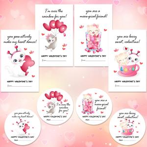 Cazhes Valentine's Day Gifts Tags Stickers, 40pcs Gift Wrap Self Adhesive Stickers, Lovely Cat Theme Happy Valentine's Day Gift Wrapping Decorations - A02