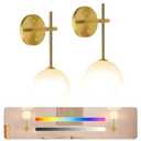 JKEYES Battery Operated Wall Sconce Set of 2, Gold Cordless Wall Lights with Dimmable Detachable Rechargeable Magnetic Bulbs,12 RGB Colors Wall Lights for Bedroom Living Room Hallway
