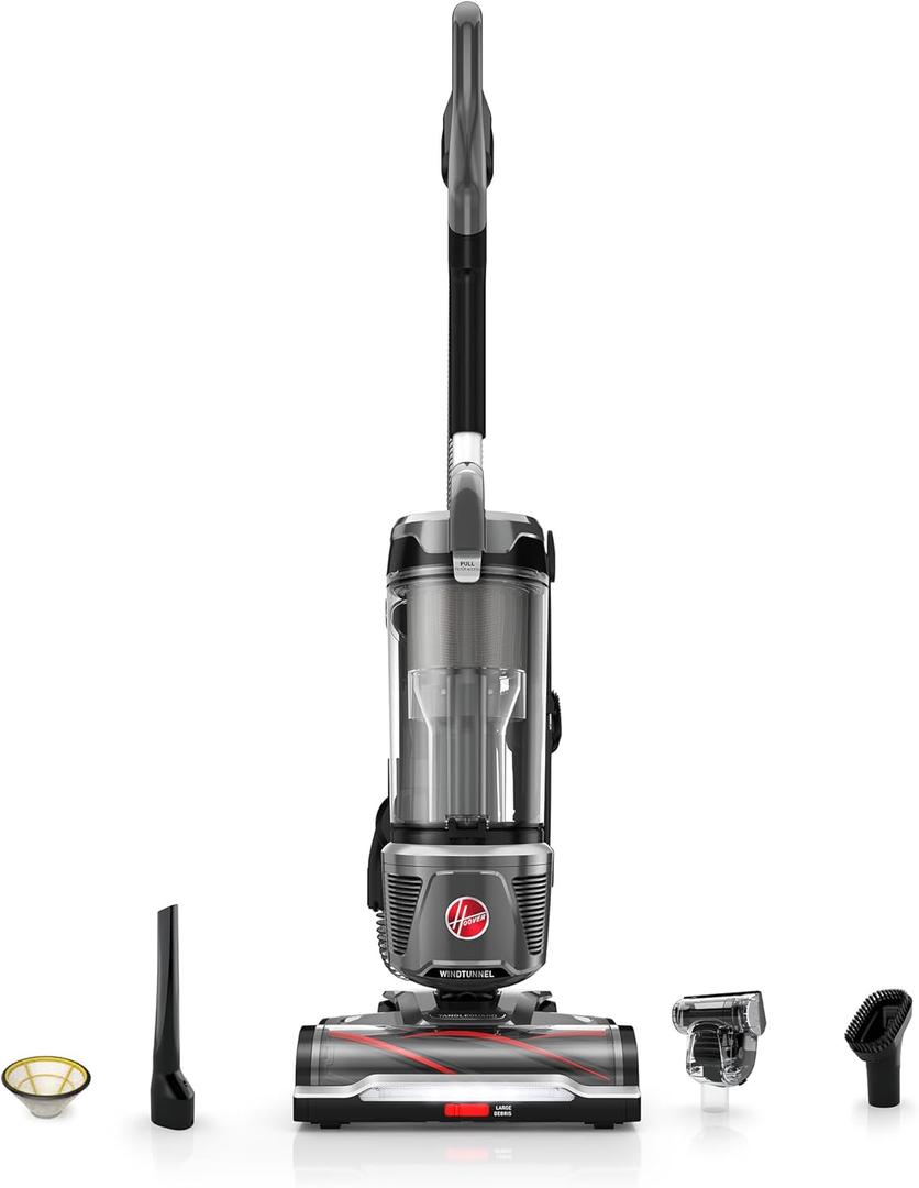 Hoover Wind Tunnel Tangle Guard Bag less Vacuum Cleaner, Corded Upright Vacuum, HEPA Media Filtration, Anti-Hair Wrap, Headlights, Swivel Steering, Corded Vacuum Cleaners for Home Use