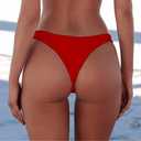 SherryDC Women's Sexy Cheeky Thong Brazilian Cut Low Rise High Leg Bikini Bottom (Red) Small