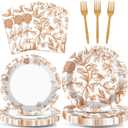 96Pcs Thanksgiving Party Supplies Paper Plates Napkins Thanksgiving Fall Harvest Cake Dessert Tableware Set Thankful Pumpkin Floral Picnic Dinnerware for Birthday Baby Shower Decoration Serve 24