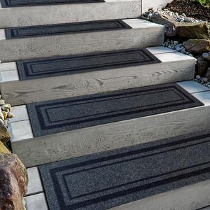 Aucuda 6pcs 8.5" x 30" Stair Treads Outdoor for Elders and Dogs on Wooden Steps Spring, Non Slip Stair Runner Rug Heat Insulation Rubber Backing, Frame Staircase Mat Carpet for Indoor Grip Farmhouse.