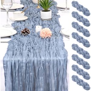 8 Pack Dusty Blue Cheesecloth Table Runner 17x108 inch Boho Gauze Cheese Cloth Table Runners for Wedding Party Baby Bridal Shower Home Decor