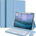 Keyboard Case with Mouse for iPad Air 11-inch(M3 2025/M2 2024)/Air 4th/5th Gen/Pro11(2022/2021/2020),Candy Round Key, Magnetic Detachable Keyboard Case with Pencil Holder, Misty Blue