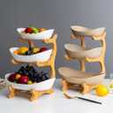 3 Tier Fruit Basket, Ceramic Fruit Bowl for Kitchen Counter, Home Fruit Bowl Set with Holder for Fruit Veggies Tray Snacks Nuts Bread Candy Storage Holder (Porcelain)