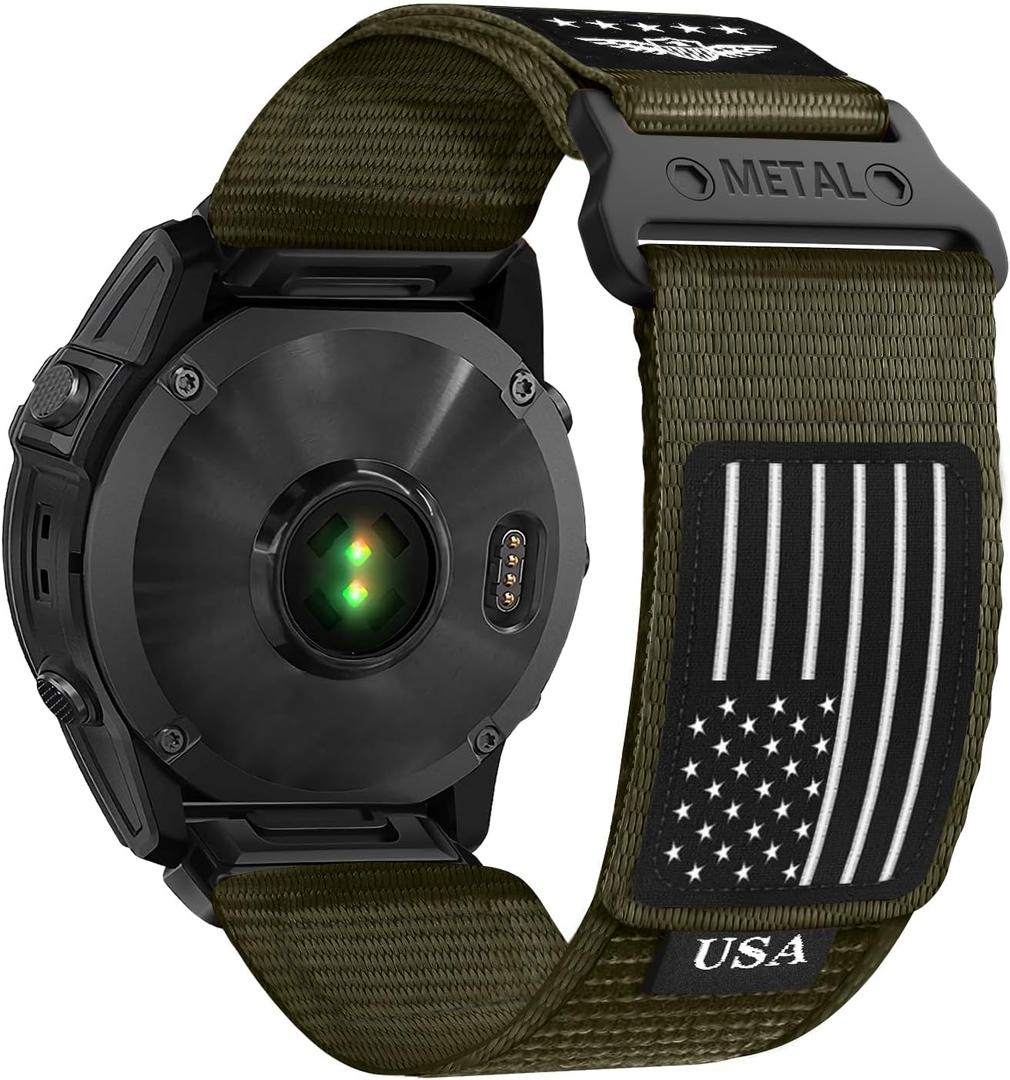 Rugged Nylon Bands for Garmin Fenix 7/Fenix 6/Fenix 5/Fenix 8 E 47mm/5 Plus/6 7 Pro Band for Men,Quickfit Sports Strap Fabric Smartwatch Wristband for Forerunner 965/955/945/935/Instinct 2/EPIX 2 (03-Army Green)