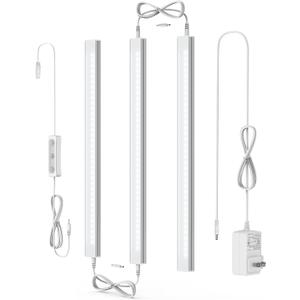 ASOKO Dimmable LED Under Cabinet Lighting Cold White 5000K, 3 Pack 12 inch Linkable Led Under Counter Lights for Kitchen, Shelf, Workbench, Cupboard Lighting, Upgrade UL Listed Plug 24V