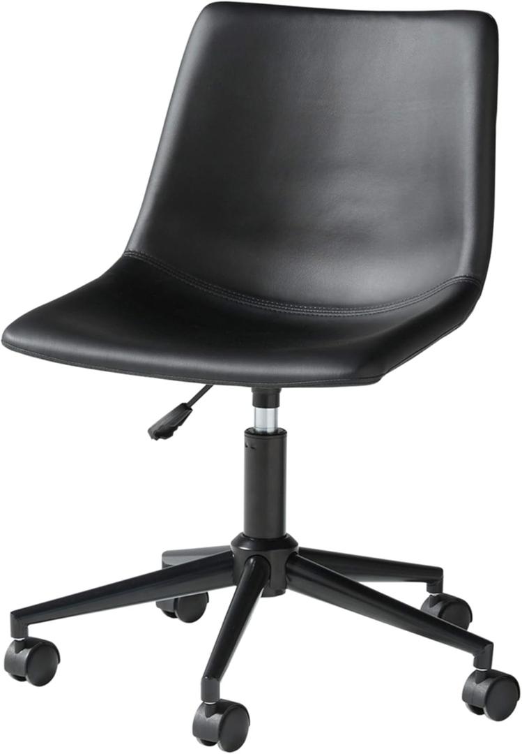 Signature Design by Ashley Faux Leather Adjustable Swivel Bucket Seat Home Office Desk Chair, Black