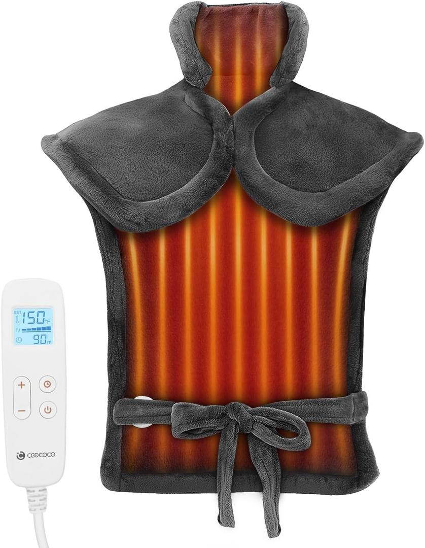 CooCoCo Heating Pad for Back Pain Relief, Birthday Gifts for Dad Mom Women Men, FSA HSA Eligible, Electric Heat Pad for Neck Shoulders, Auto Off, Moist Heating, 24"x33", 10ft Cord, Gray