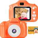 Seckton Upgrade Kids Selfie Camera, Christmas Birthday Gifts for Girls Age 3-9, HD Digital Video Cameras for Toddler, Portable Toy for 3 4 5 6 7 8 Year Old Girl with 32GB SD Card-Orange