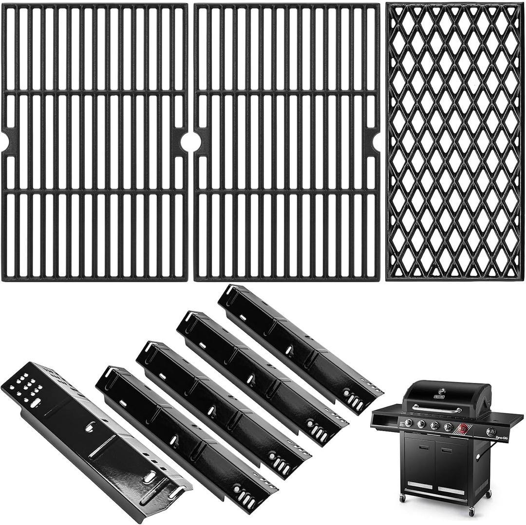Grill Grates and Heat Plates for Dyna-Glo 5 Burner, Cast Iron & Porcelain