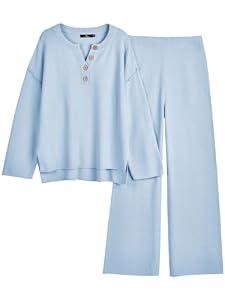 LILLUSORY Lounge Sets Womens Two 2 Piece Matching 2026 Fall Fashion Must Have Comfy Airport Outfits Clothes Clothing Trendy Knit Sweater Loungewear Travel Sweatsuit Sweat Suit Sets, Light Blue, XL