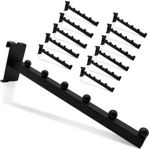12-Pack Heavy Duty Gridwall Hooks, Black, 12 Inch with 6 Balls - Waterfall Display for Clothing Retail & Garage Organization, Panel & Slatwall Accessories