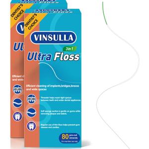 Dental Floss for Braces, Floss Threaders for Bridges and Implants, PTFE & PFAS Free Floss, 80 Pre-Cut Strands (Pack of 2)