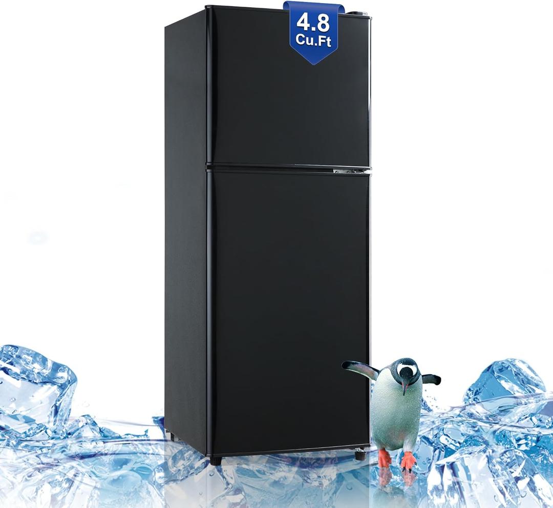 4.8 Cu. Ft. Fridge with Freezer, 2-Door Mini Fridge with Freezer, Adjustable Thermostat Small Refrigerator, Dorm Refrigerator for Apartment, Office, Kitchen, Black