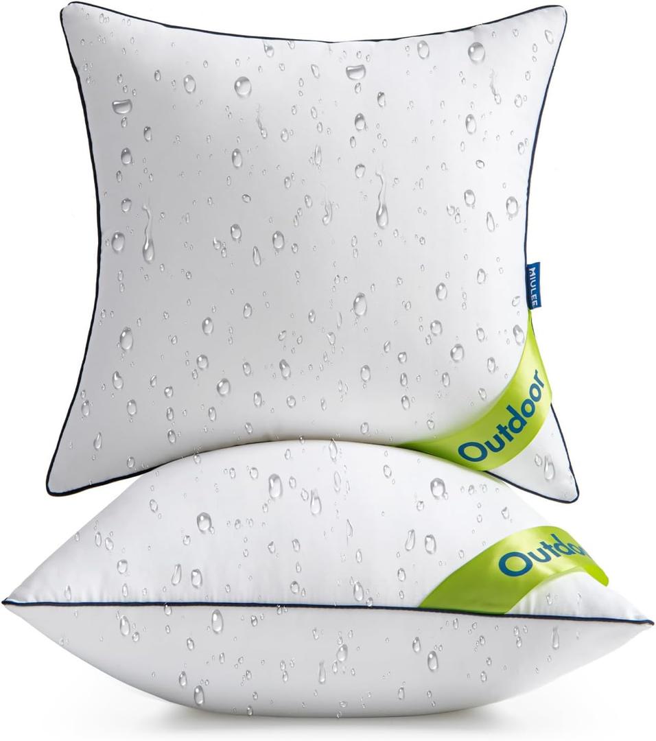 MIULEE 18x18 Outdoor Pillows, Pack of 2 Water Resistant Waterproof Pillow Inserts Decorative Stuffer for Sofa Couch Patio and Garden