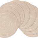 SHACOS Round Braided Placemats Set of 8 Cotton Fabric Round Table Mats Non Slip Washable 15 inch Round Place Mats (Beige, 8)