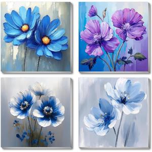 Fotasmua 4 Pack Paint by Numbers Kit for Adults Kids, Easy Framed Adults Paint by Numbers Kits, DIY Simple Flowers Acrylic Oil Painting Number Kits for Home Wall Decor (8 x 8 Inch) (BKH997+BKH998+BKH999+BKH1000-US)