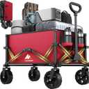 Wine Red Collapsible Wagon with Wheels, Portable Wagons Carts Foldable, Folding Wagon Cart for Groceries, Sports Garden Shopping Utility Wagon