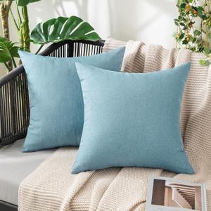 MIULEE Pack of 2 Decorative Outdoor Solid Waterproof Throw Pillow Covers Faux Linen Garden Farmhouse Coastal Cushion Cases for Summer Patio Tent Balcony Couch Sofa 16x16 Inch Blue Gray