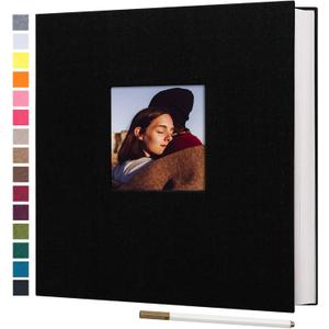 potricher Large Photo Album Self Adhesive 3x5 4x6 5x7 8x10 10x12 Pictures Linen Cover 40 Blank Pages Magnetic DIY Scrapbook Albums with A Metallic Pen (Black)