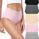 RHYFF Womens Underwear Cotton Lace Panties High Waist Panty Soft Breathable Ladies Hipster Full Coverage Briefs S-3XL (L)