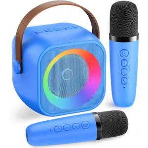 Mini Karaoke Machine for Kids Adults: Portable Bluetooth Karaoke Speaker with 2 Wireless Microphones, Karaoke Gifts for Girls Boys Ages 4-12+ Years Old Christmas Birthday Home Party(Navy Blue)