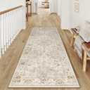 2x6 Washable Neutral Runner Rug Beige Vintage Hallway Kitchen Carpet Non-Slip Soft Low Pile Farmhouse Throw Rug for Bedroom Bathroom Laundry Living Room