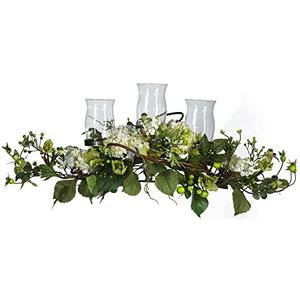 Nearly Natural 4634-CR Hydrangea Triple Candleabrum Centerpiece, Cream 29" x 10.25" x 10.25"
