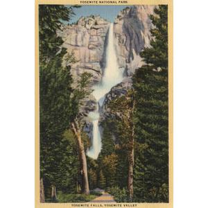 ART.COM Wall Art Print Yosemite National Park, CA - View of Yosemite Falls & Valley by Lantern Press, 12" x 18"