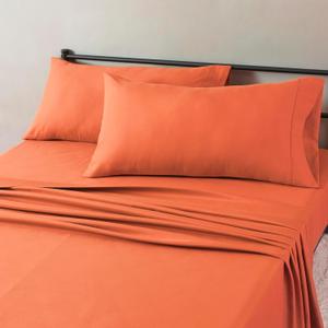 Amazon Basics Lightweight Super Soft Easy Care Microfiber 4-Piece Bed Sheet Set, King, Brick, Solid