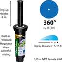 Rain Bird 1804FDSP25 Pressure Regulating (PRS) Professional Dual Spray Pop-Up Sprinkler, 360 Full Circle Pattern, 8' - 15' Spray Distance, 4" Pop-up Height