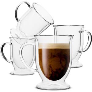 BTaT- Coffee Mug Set of 4 (12oz, 350ml) Double Wall Glass Coffee Cups, Tea Cups, Beer Glasses, Clear Mugs, Glass Cups, Christmas Gifts