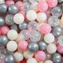 STARBOLO Ball Pit Balls for Toddlers Pack of 100 200 500 - BPA&Phthalate Free Non-Toxic Crush Proof Soft Plastic Balls for 1-5Years Old Toddlers Girl Kids Birthday Pool Playpen Tent Party (Pink & Beige & Clear & Sliver)