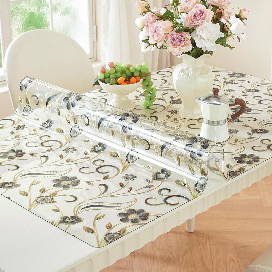 LovePads Floral Table Cover Protector 24 x 48 Inch, 1.5mm Thick Desk Mat | Waterproof Vinyl Tablecloth, Anti-Scratch & Wear-Resistant Surface, Wipe Clean Table Mat for Kitchen, dresser & Coffee Table