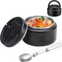 BABHAMNESS 13.5oz Soup Thermo for Hot Food Kids Insulated Vacuum Food Jar with Buckle Lid,Wide Mouth Leakproof Stainless Steel Lunch Container with Spoon-Black