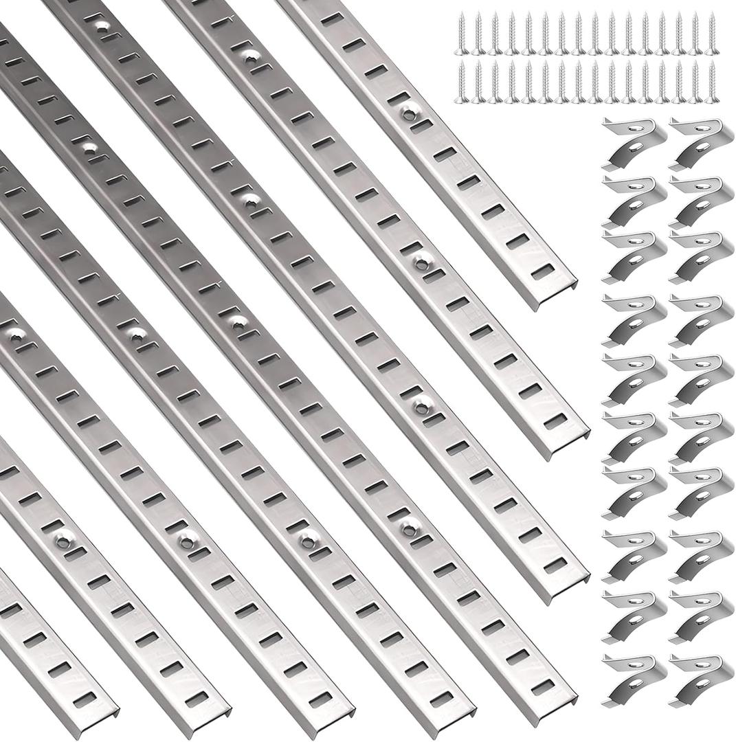 8 Pcs 36 Inch Shelf Pilaster with 40 Clips and 72 Screws, Adjustable Shelf Brackets Standard Mortise Mount Metal Shelves, Steel Wall Mounted Shelf Pilaster