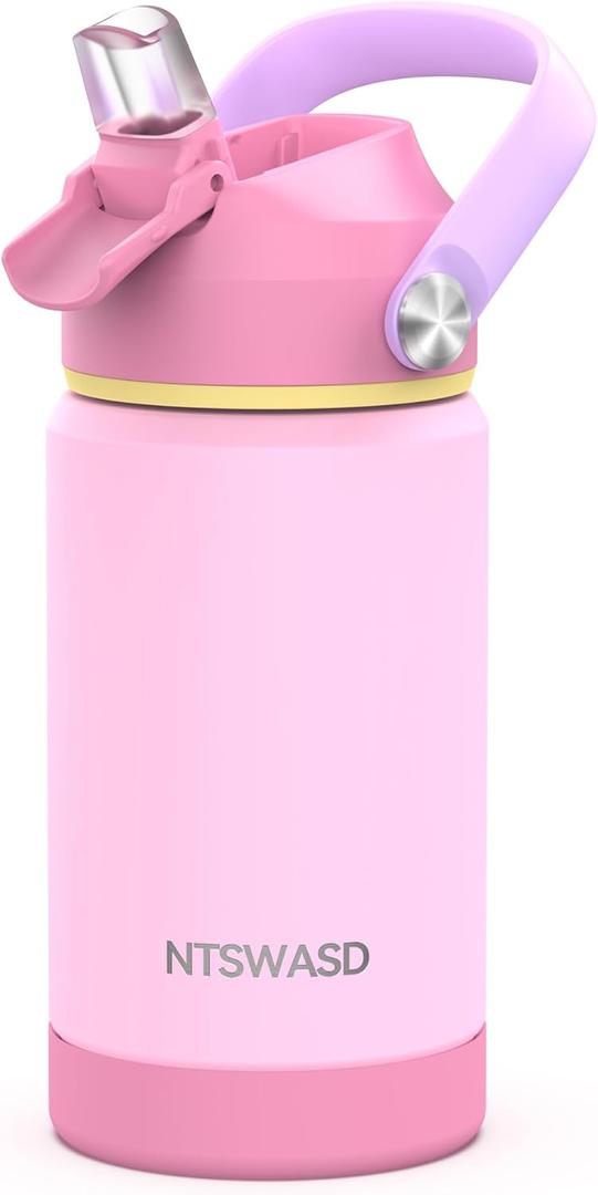 Kids Insulated Water Bottle with Straw,12 oz Kids Cups with Stainless Steel Leak Proof for School Daycare Boys Girls(Pink)
