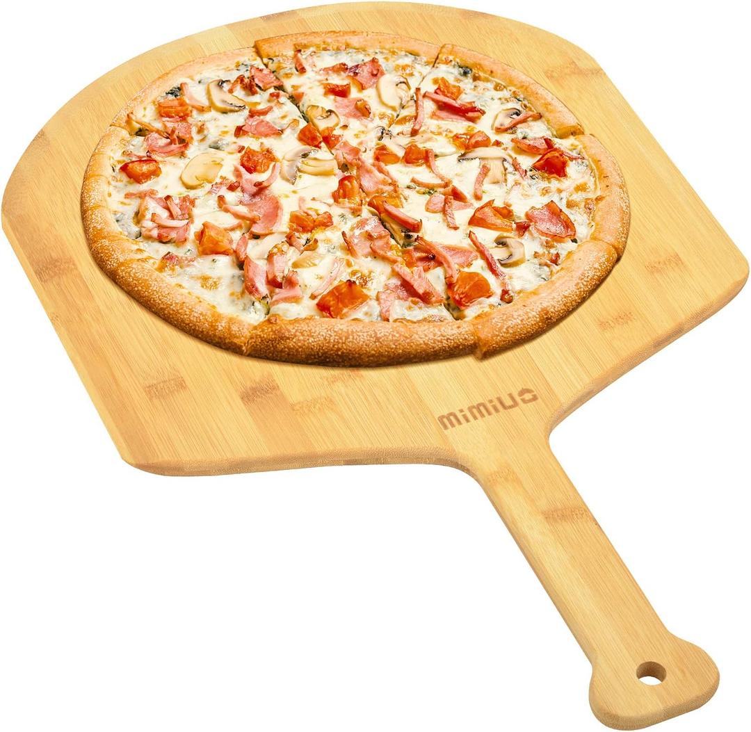 Natural Bamboo Pizza Peel - 15 Inch Wooden Pizza Spatula for Baking Homemade Pizza Bread and Cutting Fruit Vegs