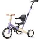 newyoo Toddler Tricycle with Push Handle for 1-3 Year Old, Toddler Bike, Birthday Toy for Boys and Girls, 5 in 1 Kids Trike, Balance Bike with Backrest and Safety Belt, Purple, TR007
