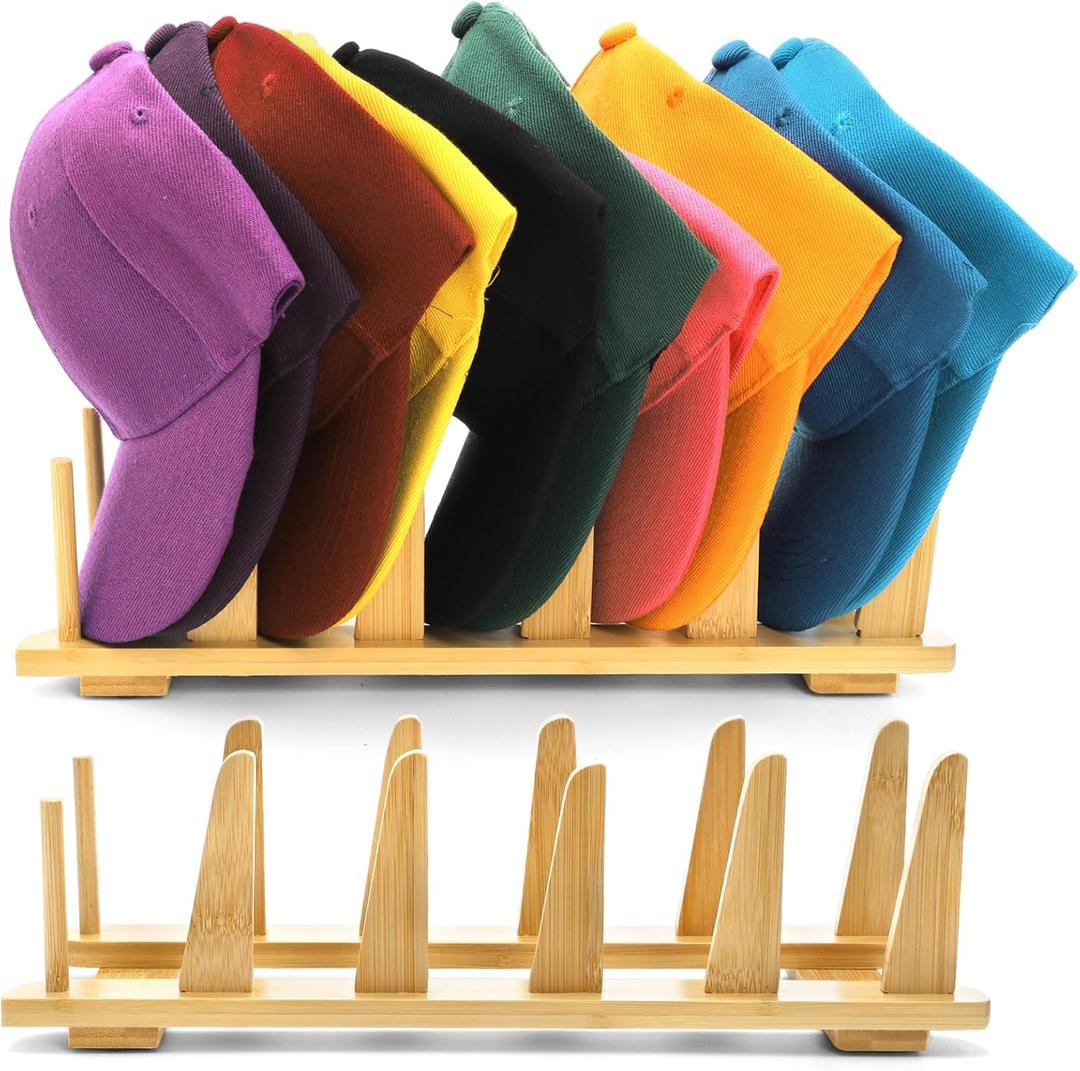 Peohud 2 Pack Hat Organizer for Baseball Caps, Bamboo Hat Racks, Compact Hat Display Stand for 20 Caps, Detachable Baseball Hat Storage Organizer for Closet Shelf Dresser Bedroom