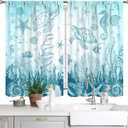 Beach Kitchen Curtains - Ocean Sea Turtle Starfish Bathroom Window Curtains Summer Coastal Small Short Cafe Drapes Fabric 2 Panels (28x39 Inch) Blue Sea Treatment